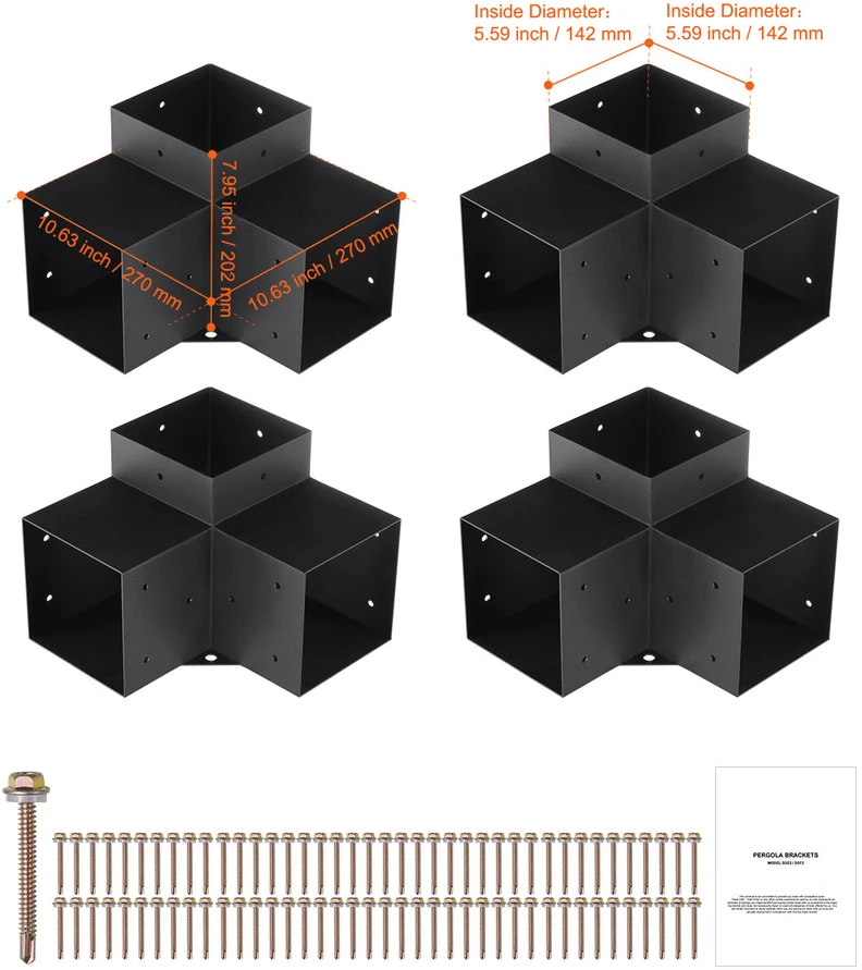 VEVOR 6x6 pergolos laikiklių rinkinys, 3 krypčių
