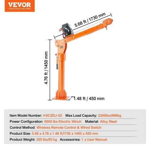 VEVOR Elektrinis kėlimo kranas pikapui, 998 kg, 360°