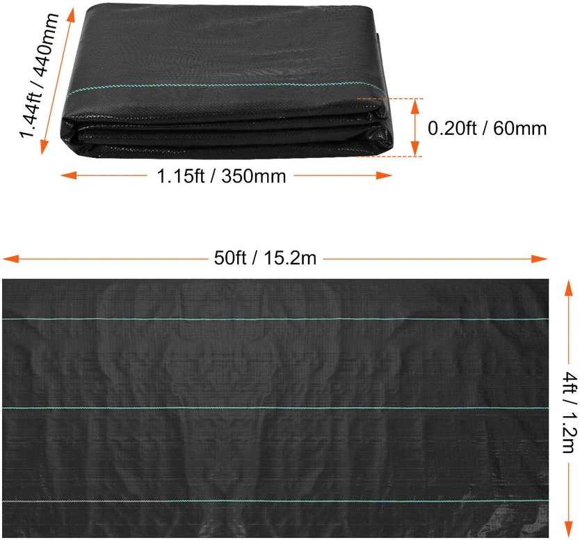 VEVOR Geotekstilė ir piktžolių kontrolės audinys, 1.2 x 15.2 m
