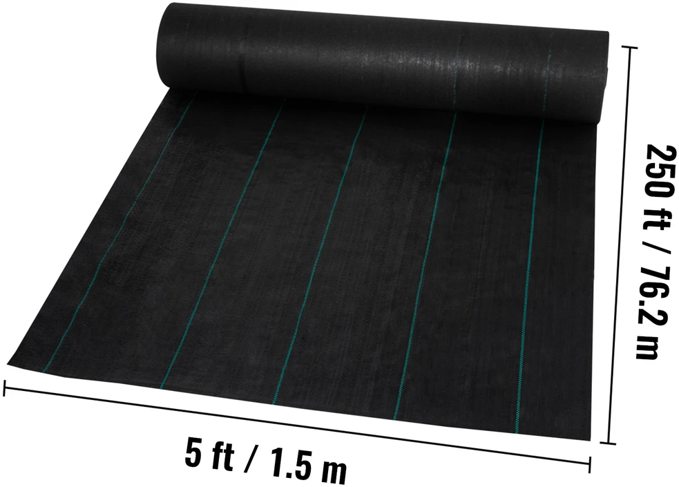 VEVOR Piktžolių barjerinė plėvelė, juoda, 1.5 x 76.2 m