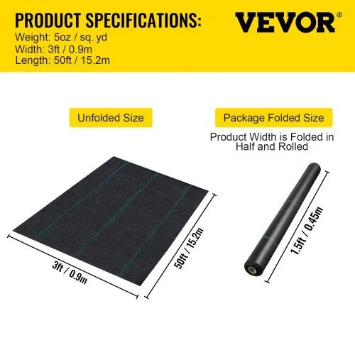 VEVOR Piktžolių barjerinė danga, 0.9 x 15.2 m, 5OZ