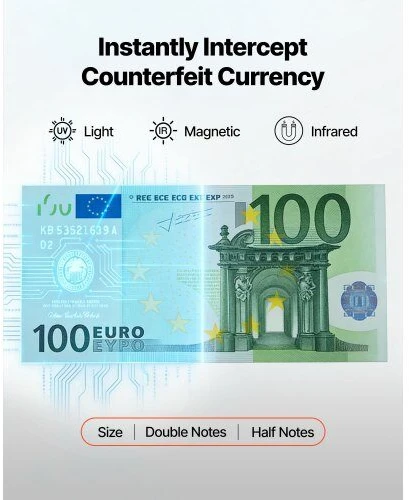 VEVOR Pinigų skaičiavimo mašina, mišrių nominalų banknotų skaičiuotuvas su padirbtų pinigų aptikimu, kelių valiutų palaikymas, išorinis ekranas, banknotų skaičiavimo aparatas