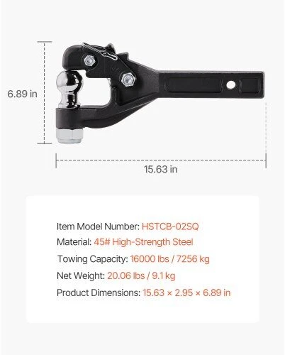 VEVOR Pintle jungtis su 5-7,6 cm žiedo kabliu 7256 kg