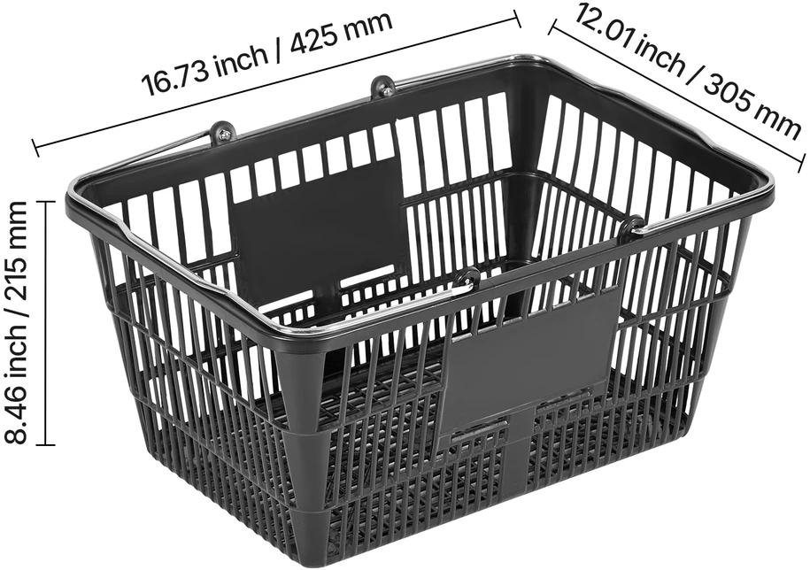 VEVOR Pirkinių krepšeliai, 12 vnt, 21 l, juodi