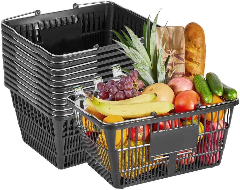 VEVOR Pirkinių krepšeliai, 12 vnt, 21 l, juodi