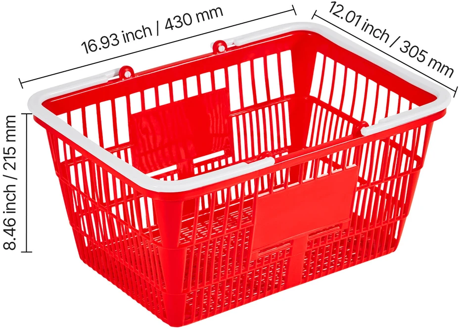 VEVOR Pirkinių krepšeliai, 12 vnt., 21 l, raudoni