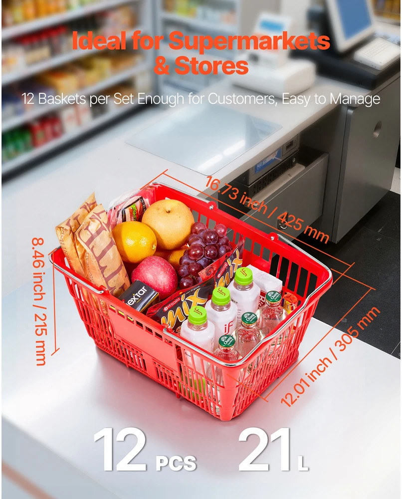 VEVOR Krepšiai pirkiniams, 12 vnt, 21L, raudoni