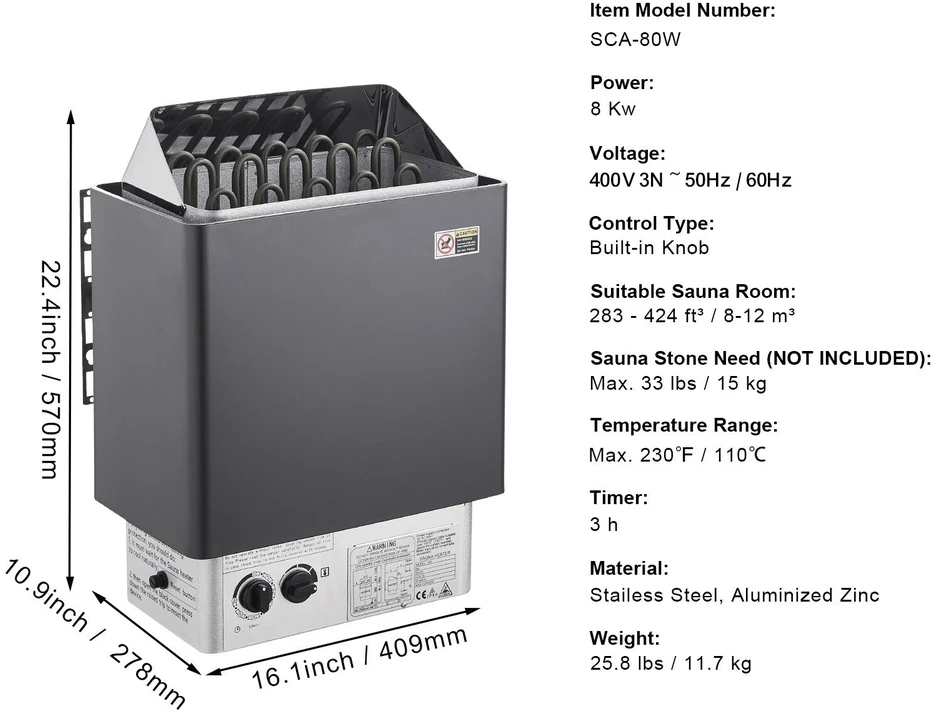VEVOR 8kW elektrinė pirties krosnelė su valdymu