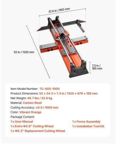 VEVOR 1000 mm rankinis plytelių pjaustytuvas
