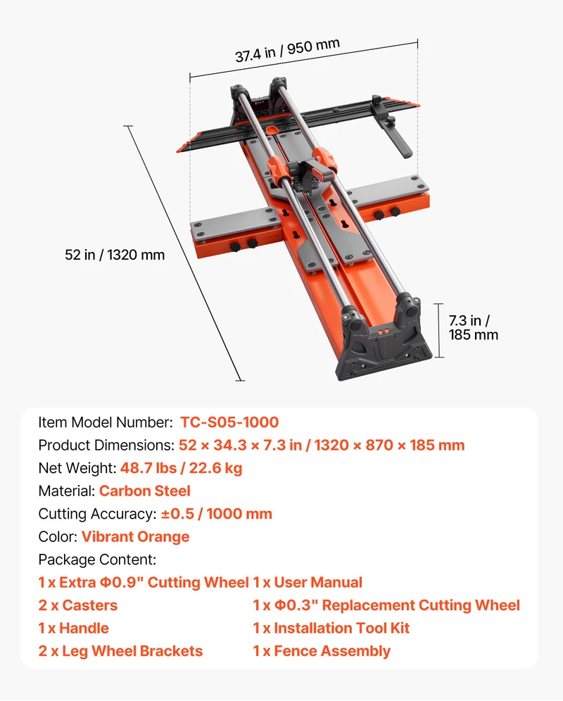 VEVOR 1000 mm rankinis plytelių pjaustytuvas
