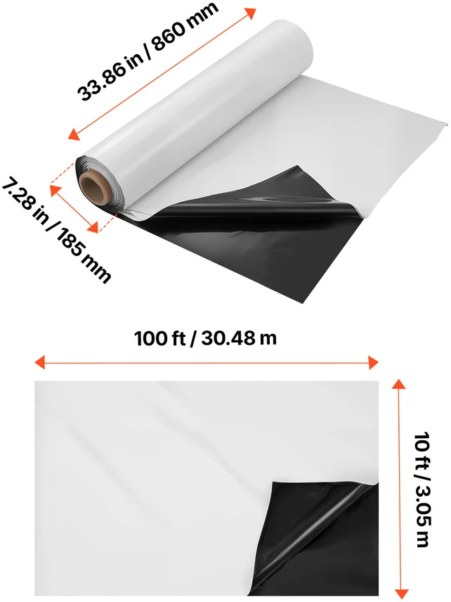 VEVOR Plėvelės ritinėlis 3.05 x 30.48 m, juoda ir balta