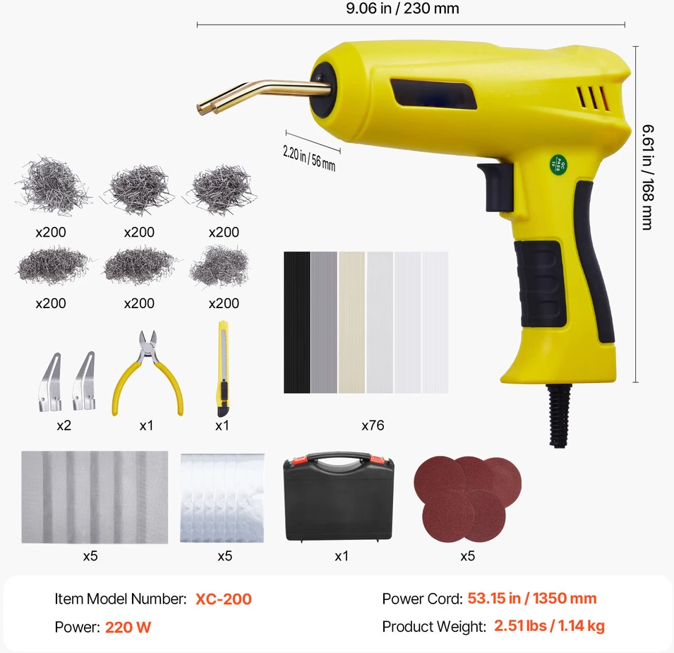 VEVOR Plastiko suvirinimo prietaisas 220W su segtukais ir strypais