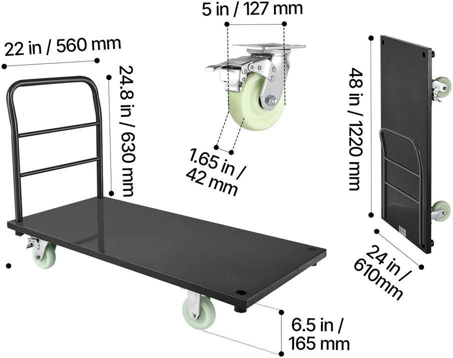 VEVOR Plieninė platforma su ratukais, 907 kg