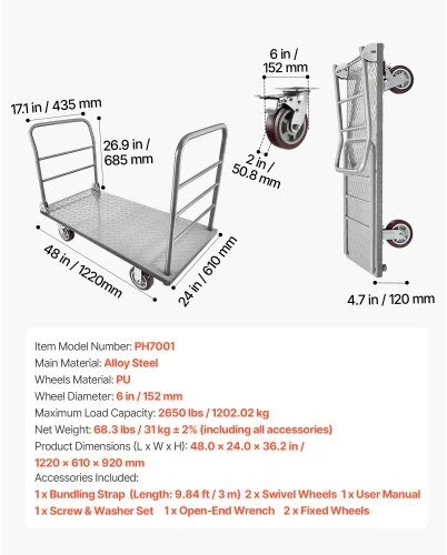 VEVOR Platforminis vežimėlis, 1202 kg talpa