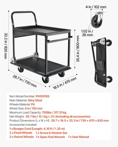 Vevor Sulankstomas vežimėlis, 317.51 kg, dvi platformos