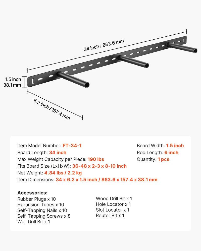 VEVOR Lentynos laikiklis 34 cm plaukiojantis