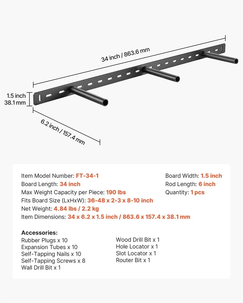 VEVOR Lentynos laikiklis 34 cm plaukiojantis