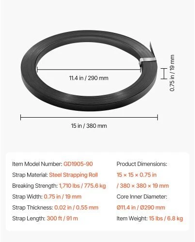 VEVOR Plieno tvirtinimo juosta 19 mm x 91 m
