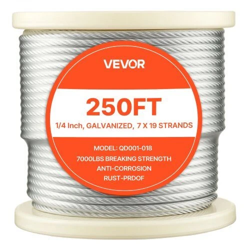 VEVOR 6,35 mm nerūdijančio plieno lynas 76,2 m (7x19)