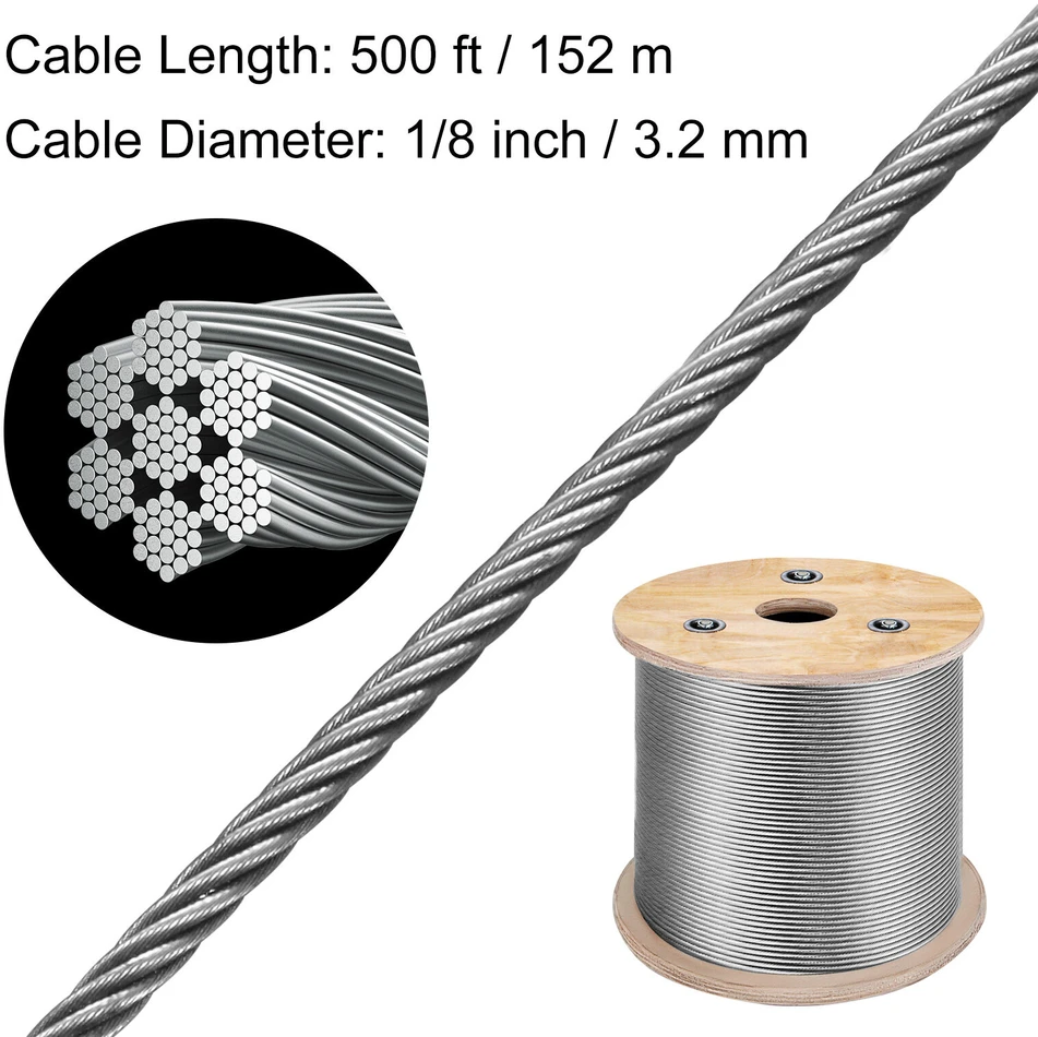 VEVOR Nerūdijančio plieno lynas 1/8" 7x7 vielinis lynas 152m