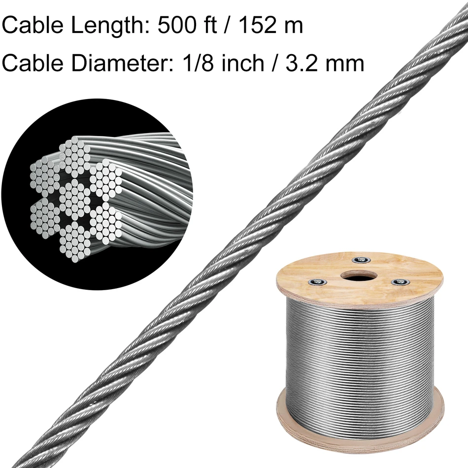 VEVOR Nerūdijančio plieno lynas 1/8" 7x7 vielinis lynas 152m