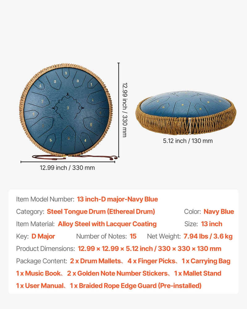 VEVOR Plieninis liežuvėlių būgnas 33 cm, 15 natų