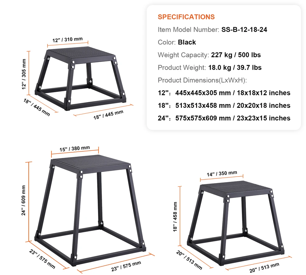 VEVOR Pliometrinės treniruočių dėžės 30/46/61 cm