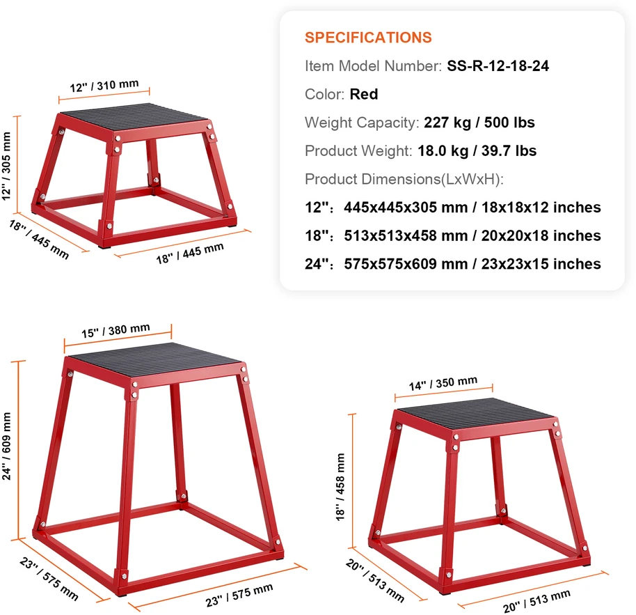 VEVOR Plyometrijos šokinėjimo dėžės 30/45/61 cm