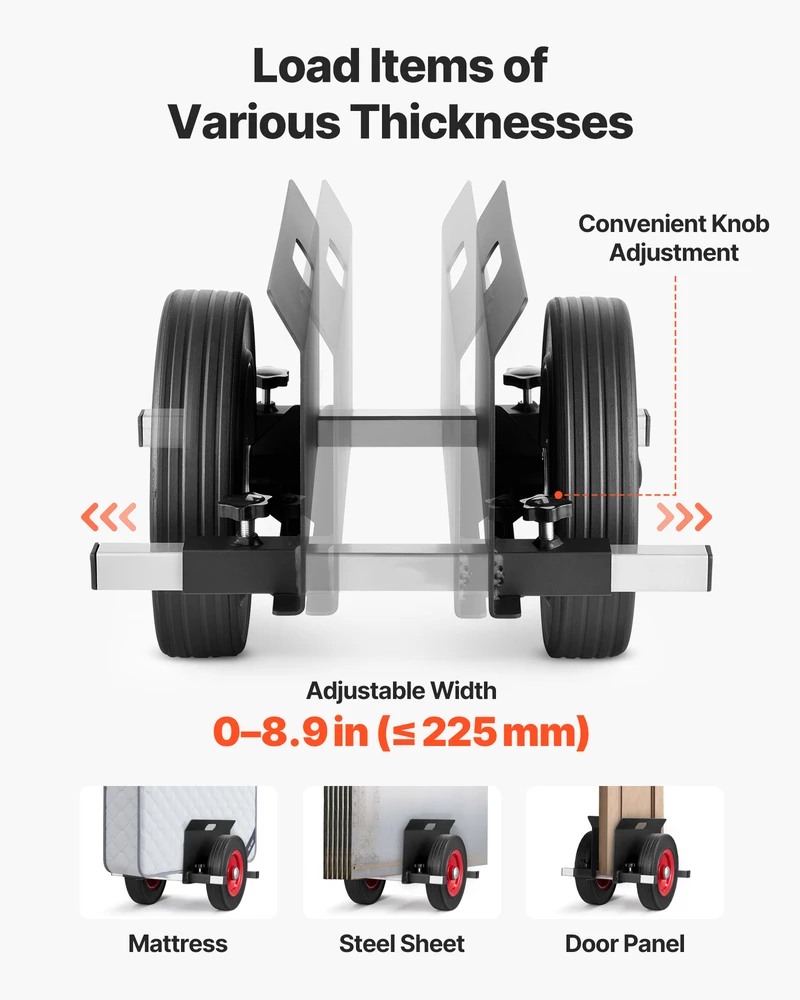 VEVOR Plokščių vežimėlis su 25 cm guminiais ratais