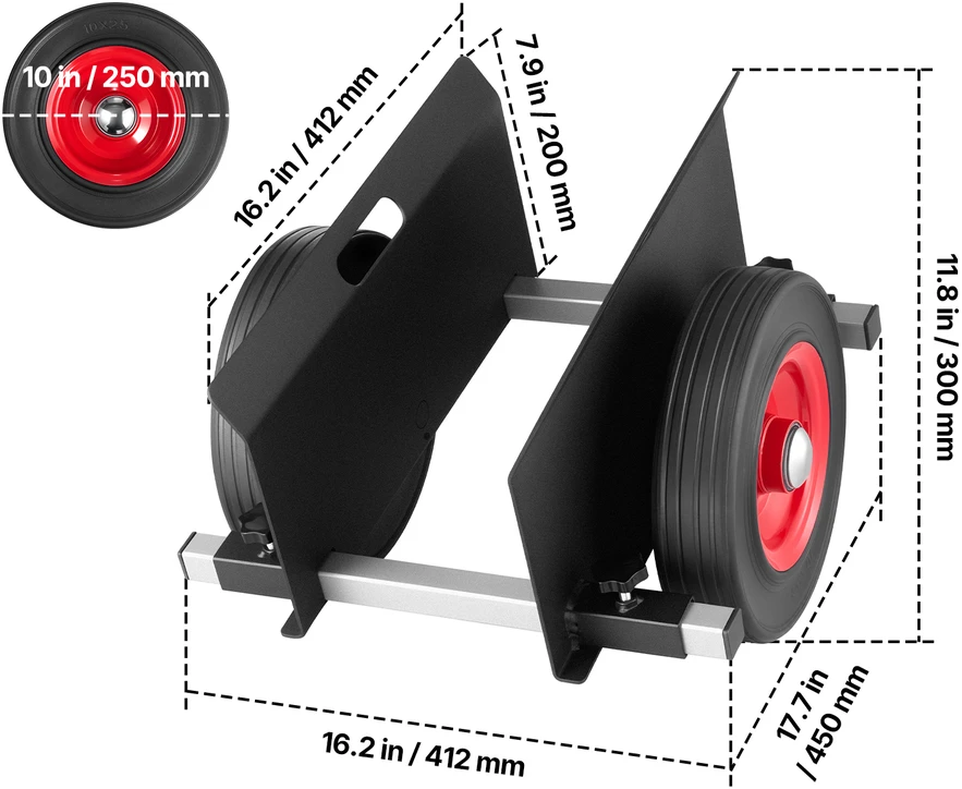VEVOR Plokščių vežimėlis su 25 cm guminiais ratais