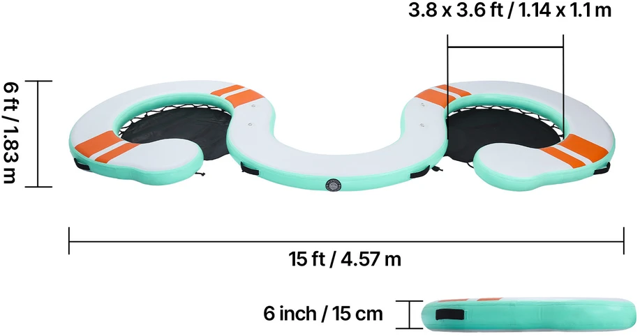 VEVOR Pripučiamas plaukiojantis dokas 4.57 x 1.83 m