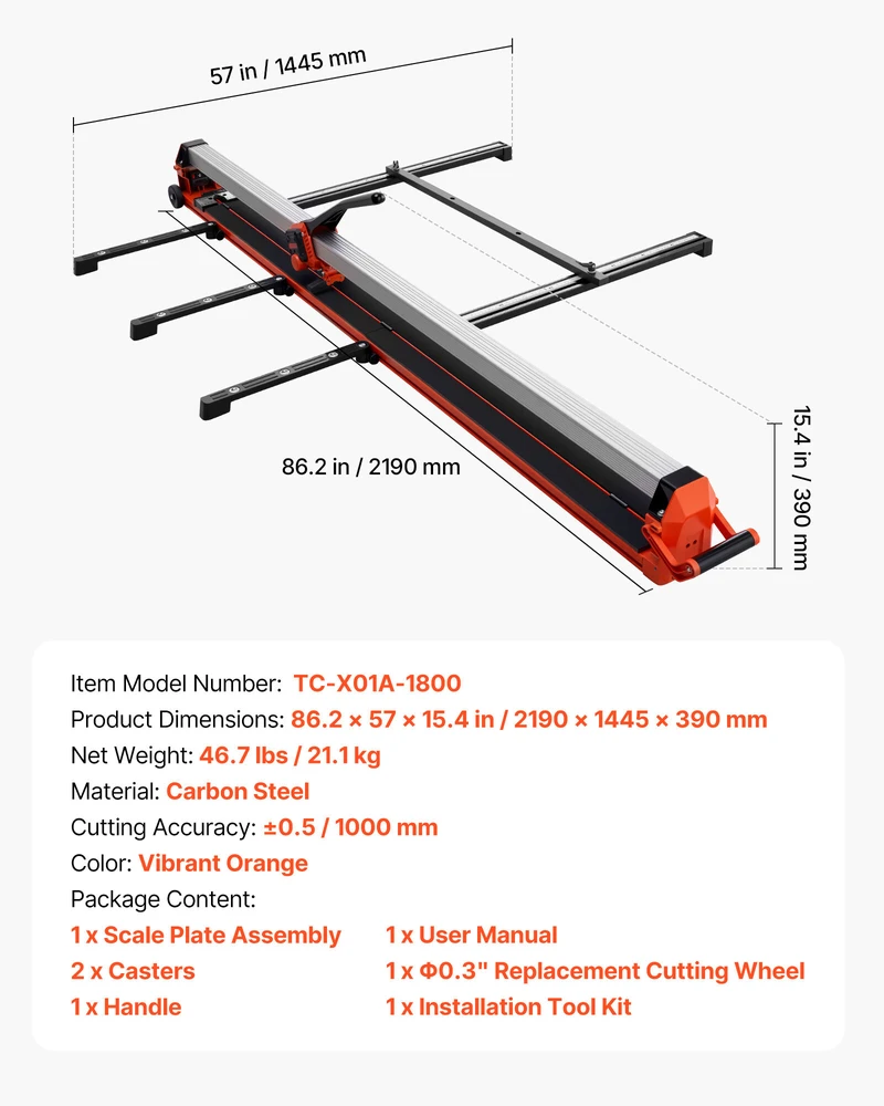 VEVOR 1800 mm rankinis plytelių pjaustiklis