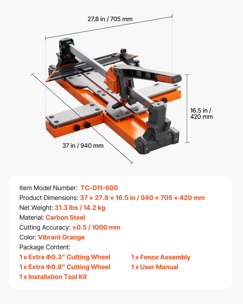 VEVOR 600 mm rankinis plytelių pjaustytuvas