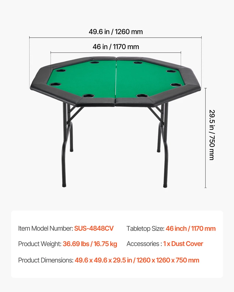 VEVOR 1220 mm sulankstomas pokerio stalas 8 žaidėjams