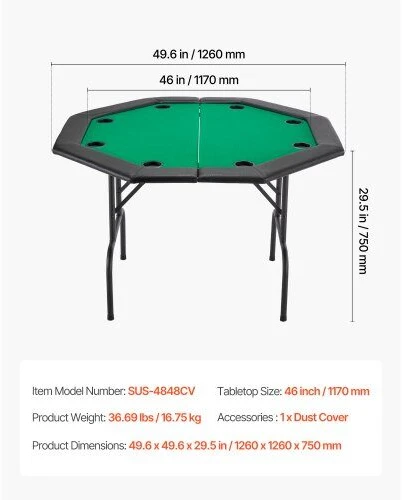 VEVOR 1220 mm sulankstomas pokerio stalas 8 žaidėjams