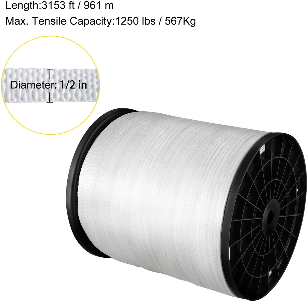 VEVOR 567 kg poliesterinė traukimo juosta, 961 m x 12,7 mm