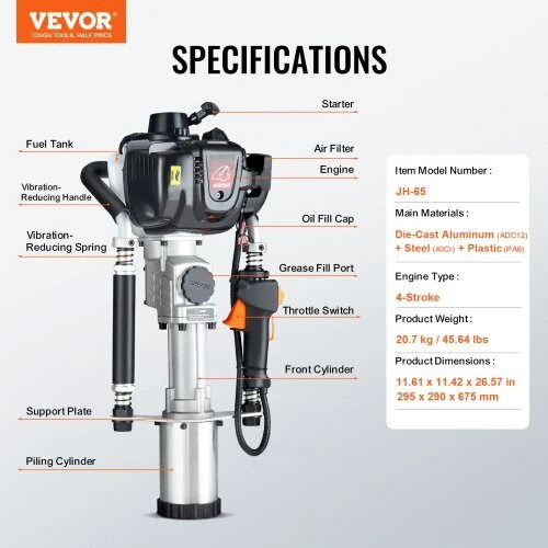 VEVOR 37,7 cm³ benzininis stulpų kalimo pistoletas