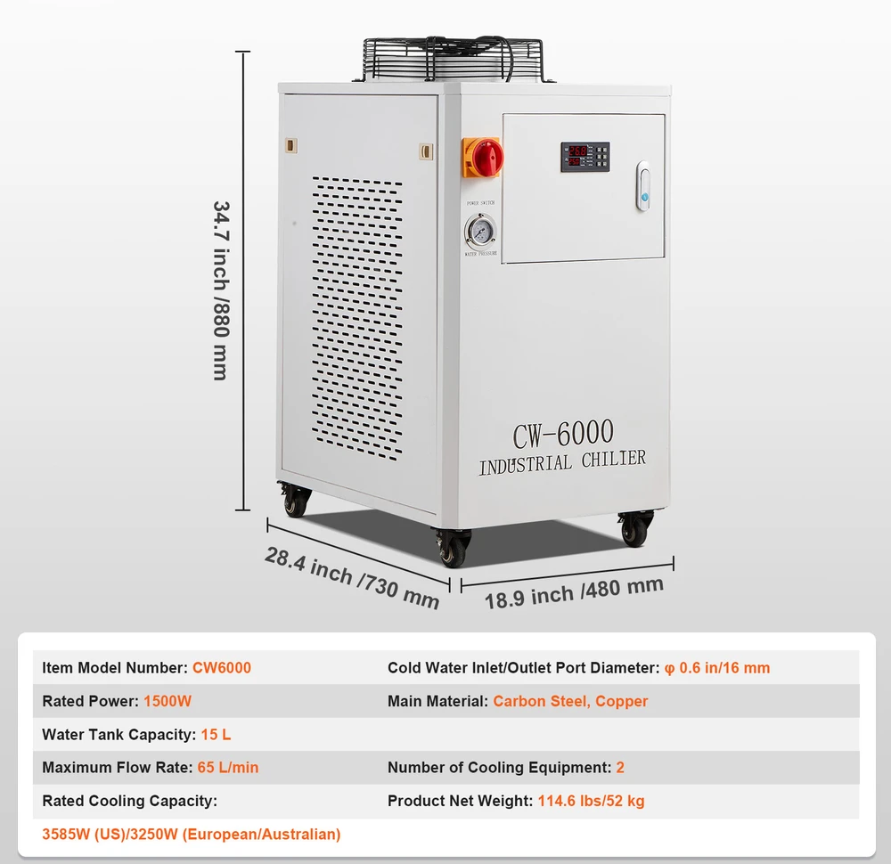 VEVOR Pramoninis vandens aušintuvas CW6000, CO2 lazeriui