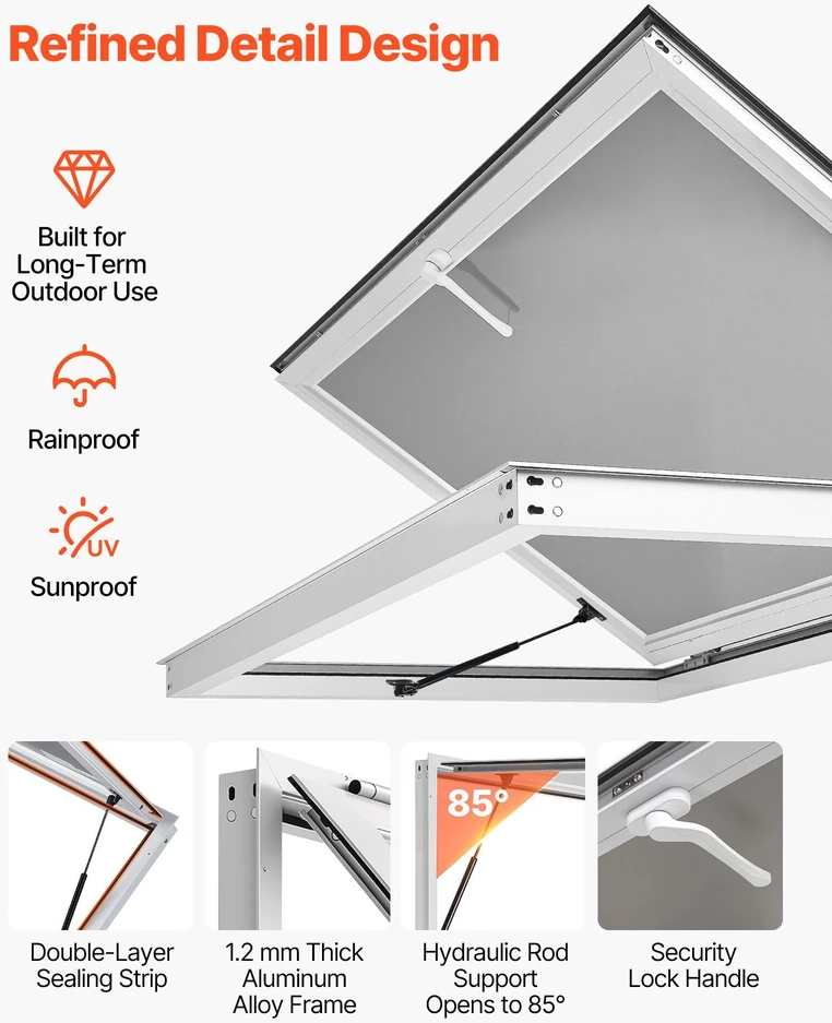 Prekybinis langas VEVOR CGDCK48X36LSB, 1220x915 mm