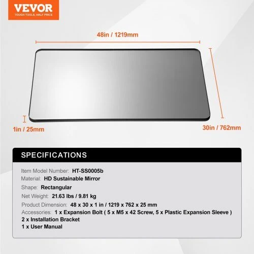 VEVOR Sieninis kvadratinis veidrodis 1219 x 762 mm