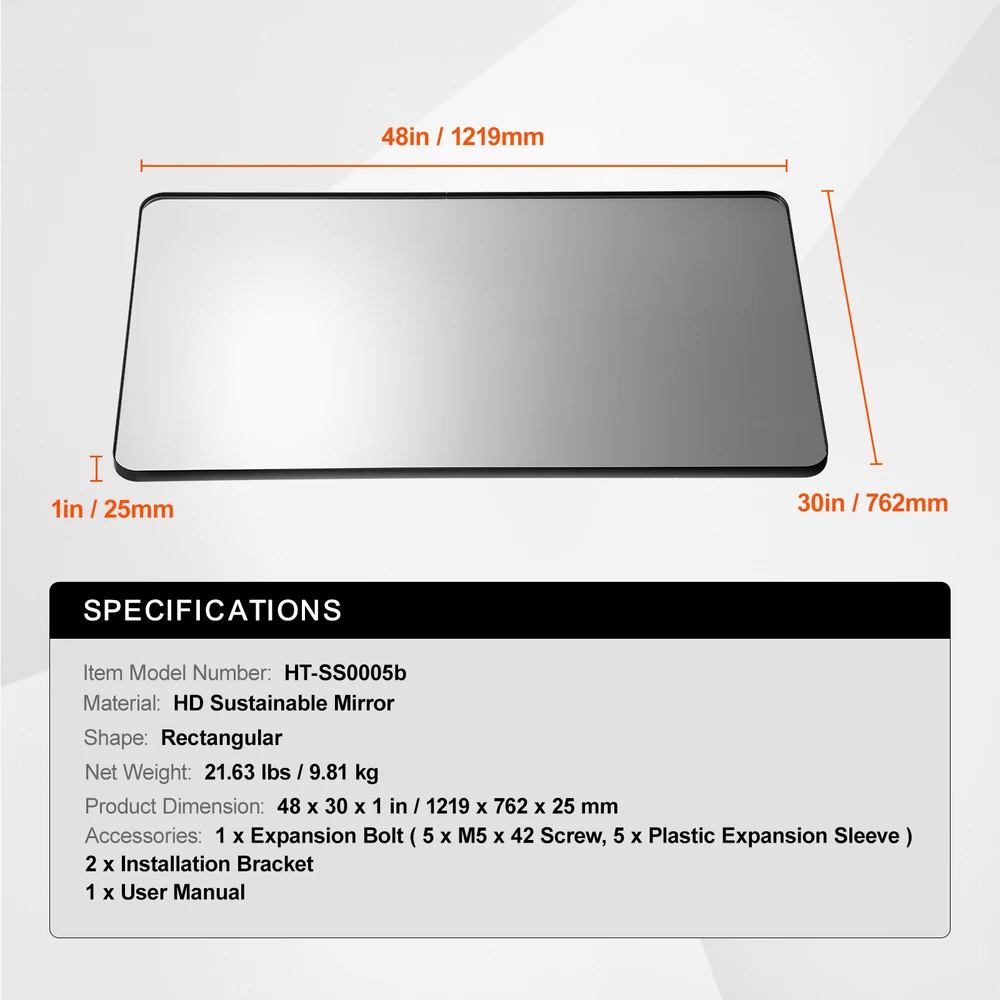 VEVOR Sieninis kvadratinis veidrodis 1219 x 762 mm