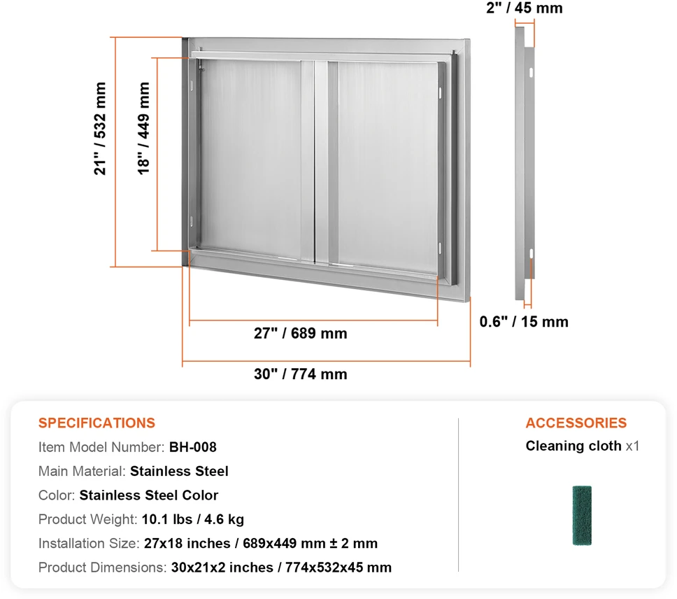 VEVOR Lauko virtuvės dvigubos durys 774x532 mm
