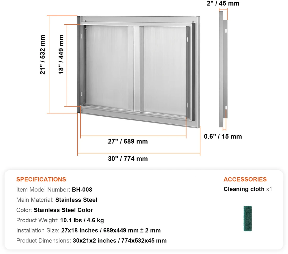 VEVOR Lauko virtuvės dvigubos durys 774x532 mm