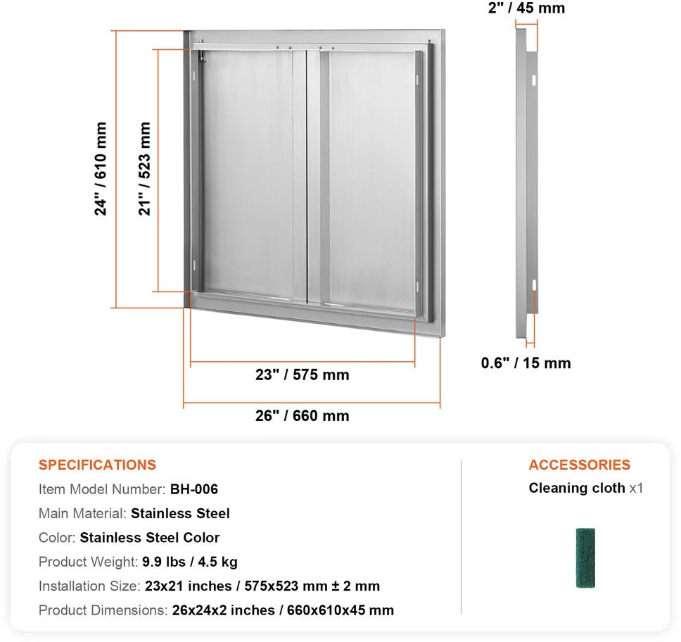 VEVOR nerūdijančio plieno kepsninės durelės 660x610 mm