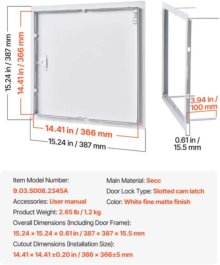VEVOR Sienoje Montuojama Patikros Panelė 39x39 cm