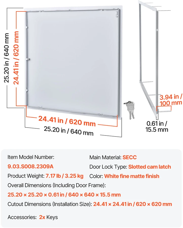 VEVOR gipso kartono aptarnavimo angos panelė 64x64 cm