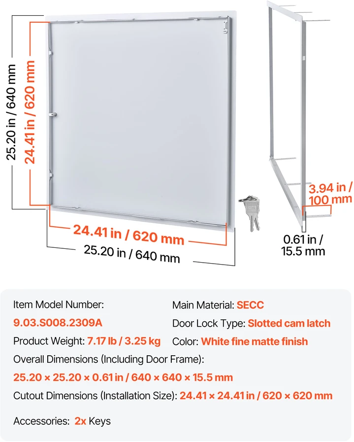 VEVOR gipso kartono aptarnavimo angos panelė 64x64 cm