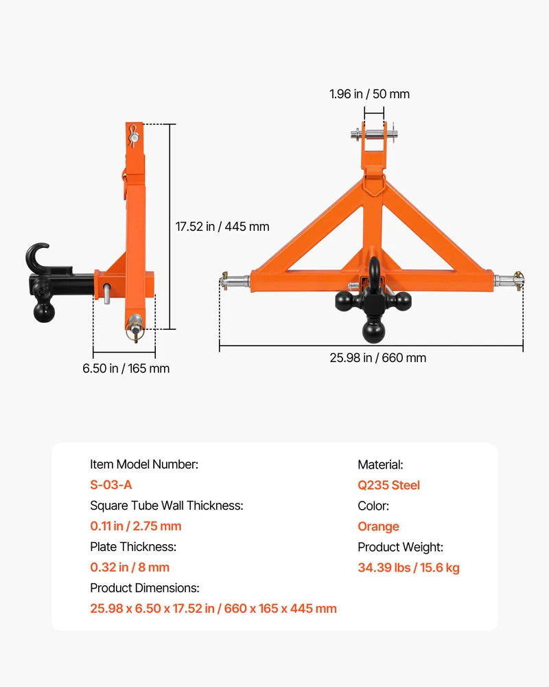 VEVOR 3 taškų priekabos prikabinimas su 50.8 mm imtuvu