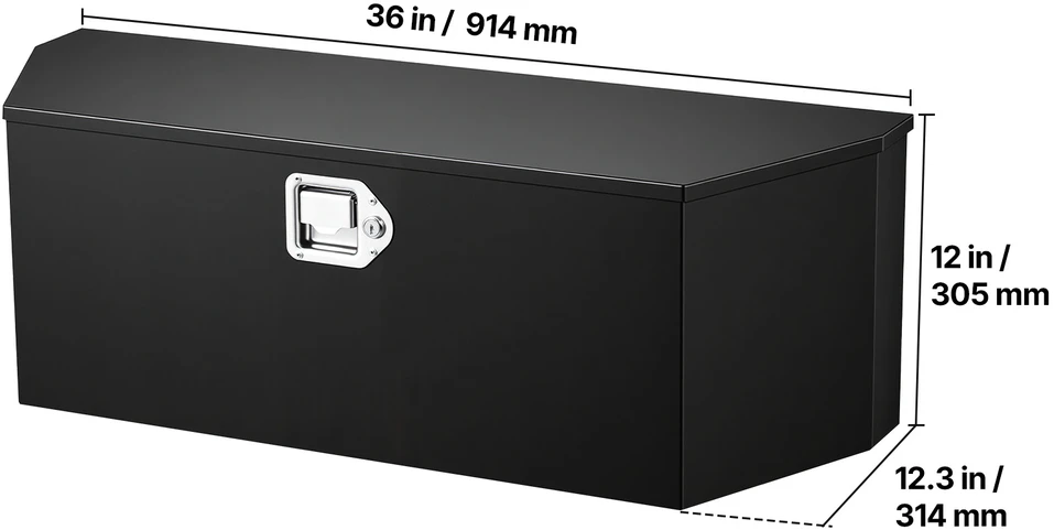 Vevor Priekabos sukabos dėžė, 91.4x31.4x30.5 cm, juoda, plieninė saugojimo dėžė