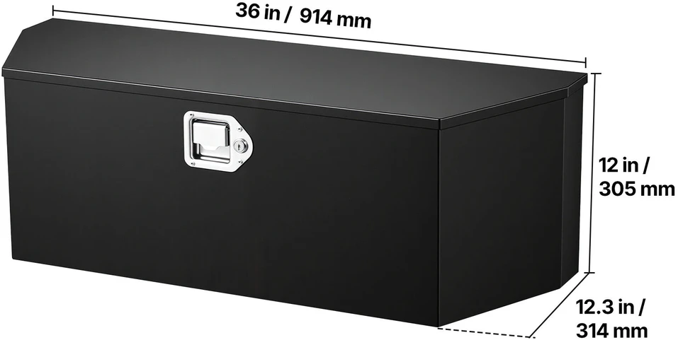 Vevor Priekabos sukabos dėžė, 91.4x31.4x30.5 cm, juoda, plieninė saugojimo dėžė